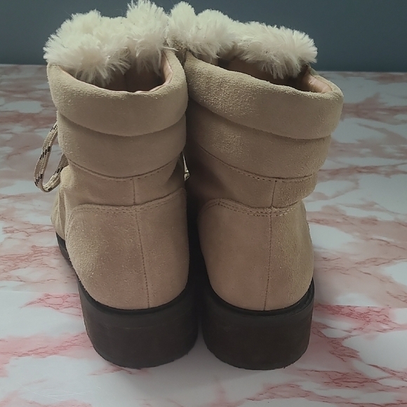 GUC Sam Edelman Darrah 2 Tan Suede Cream Fur Lace Up Boots Sz 9 - Picture 6 of 12